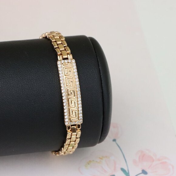 "Rose Gold Bracelet with Greek Key Design and Crystal Border, XPBL0950 - Picture 8 of 12